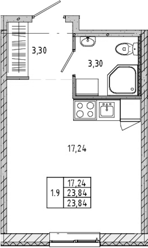 Квартира студия 23.63 м², 3/21 эт., ЖК «Новые горизонты 2»